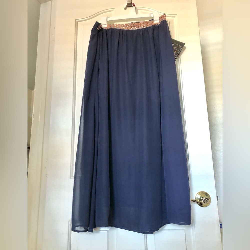 NWT IMAN Navy Maxi Skirt with Sequin Waistband